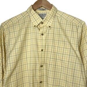LL Bean Mens Size Large Traditional Fot Yellow Blue Plaid Button Down Shirt